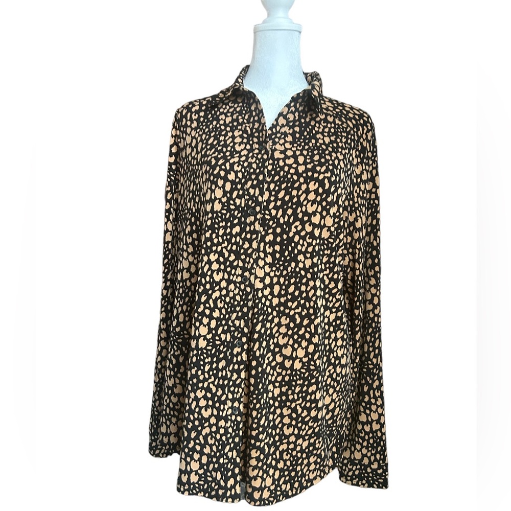 Adrianna Papell Black and Tan Leopard Print Blouse
